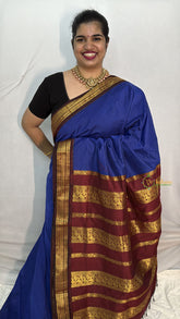 Vriksham Vibrant Blue With Maroon Border-Kalyani Cotton Saree-VS4583